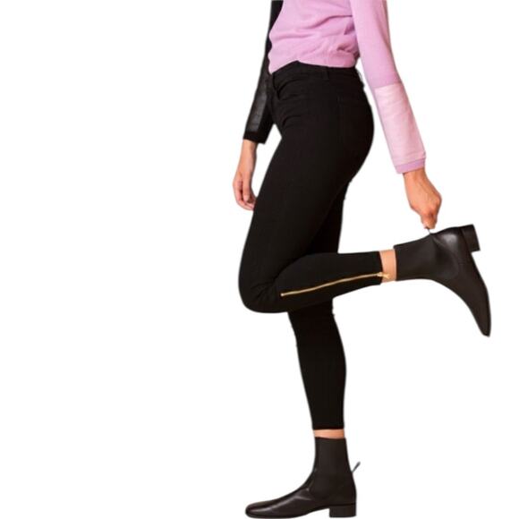 L’AGENCE Sabine Skinny High Waisted Coated Cropped Jeans Noir Ankle Zipper 28 - Picture 1 of 15